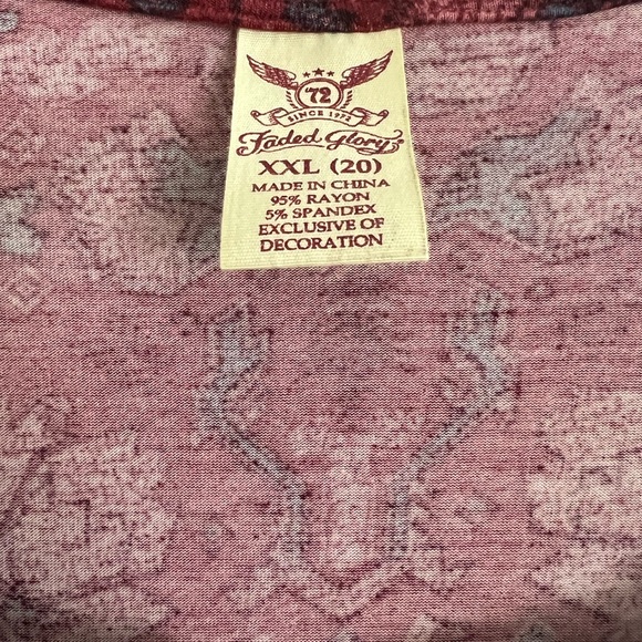 Faded glory XXL 20 maroon floral print partial buttoned keyhole short sleeve top - Picture 5 of 7